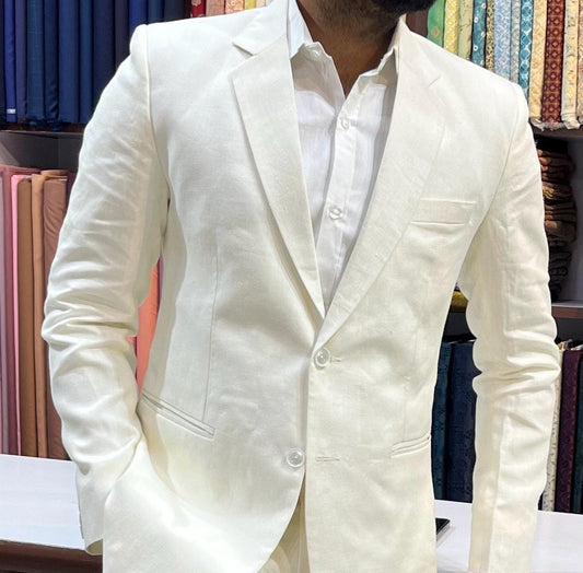 Ivory Linen 2 Piece Suit, Custom Fit Wedding Groom Attire