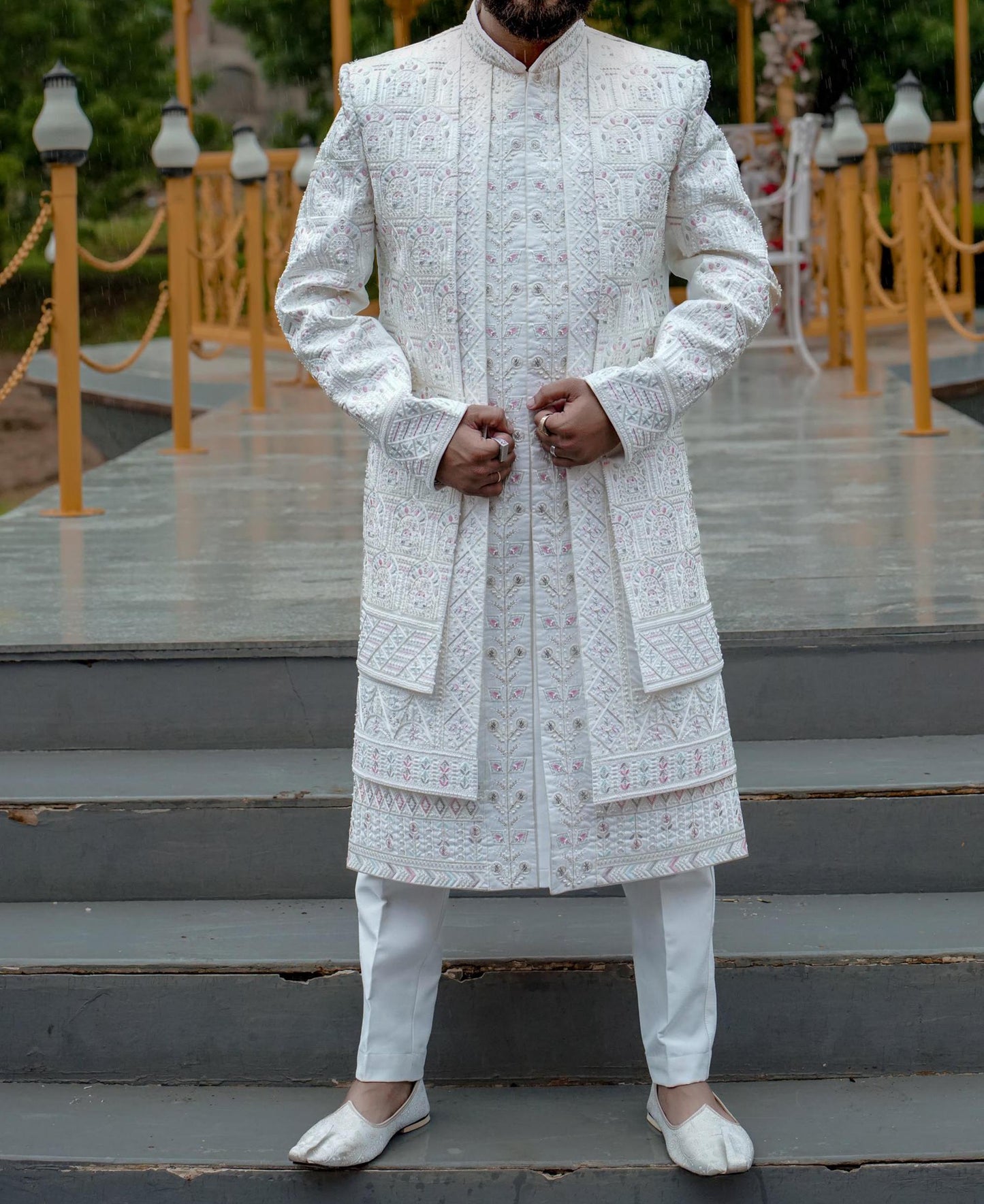 White Shrug Sherwani, Indian Groom Wedding Outfit
