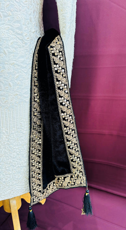 Black Sherwani Shawl, Indian Groom Wedding Dupatta