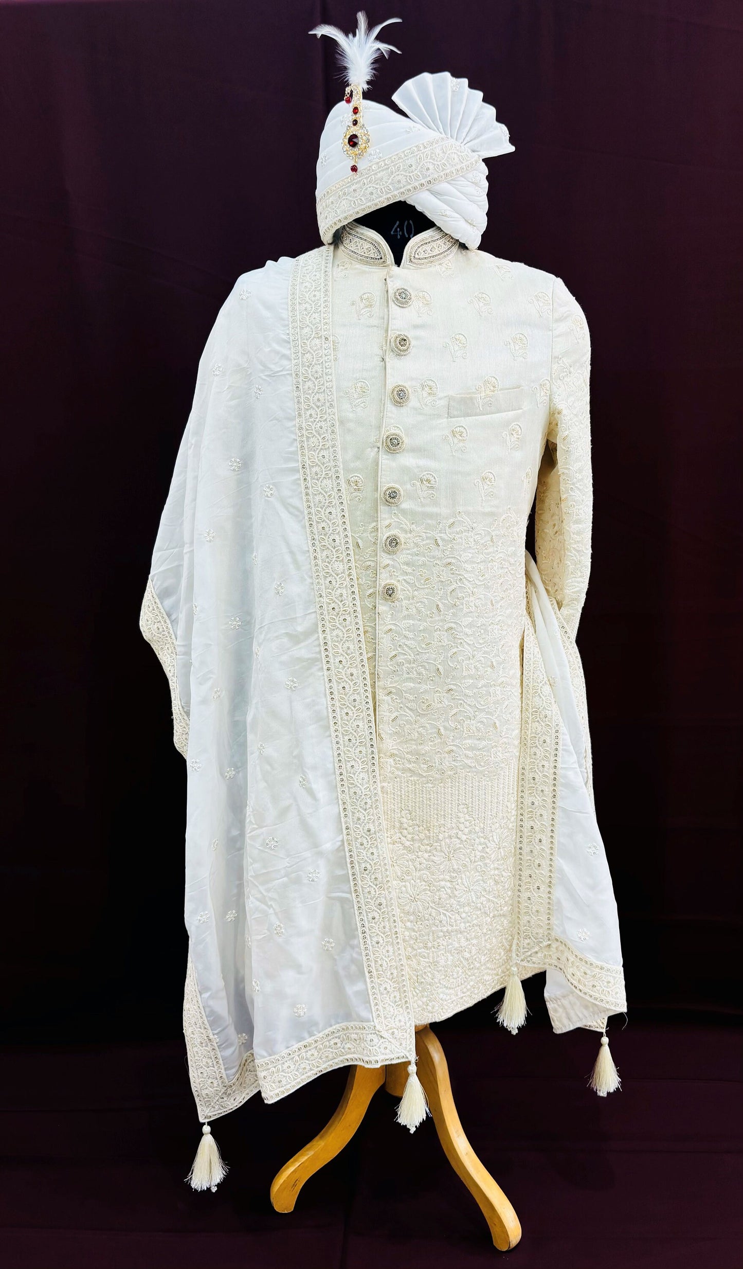 White Wedding Shawl for Groom: Indian Sherwani Stole