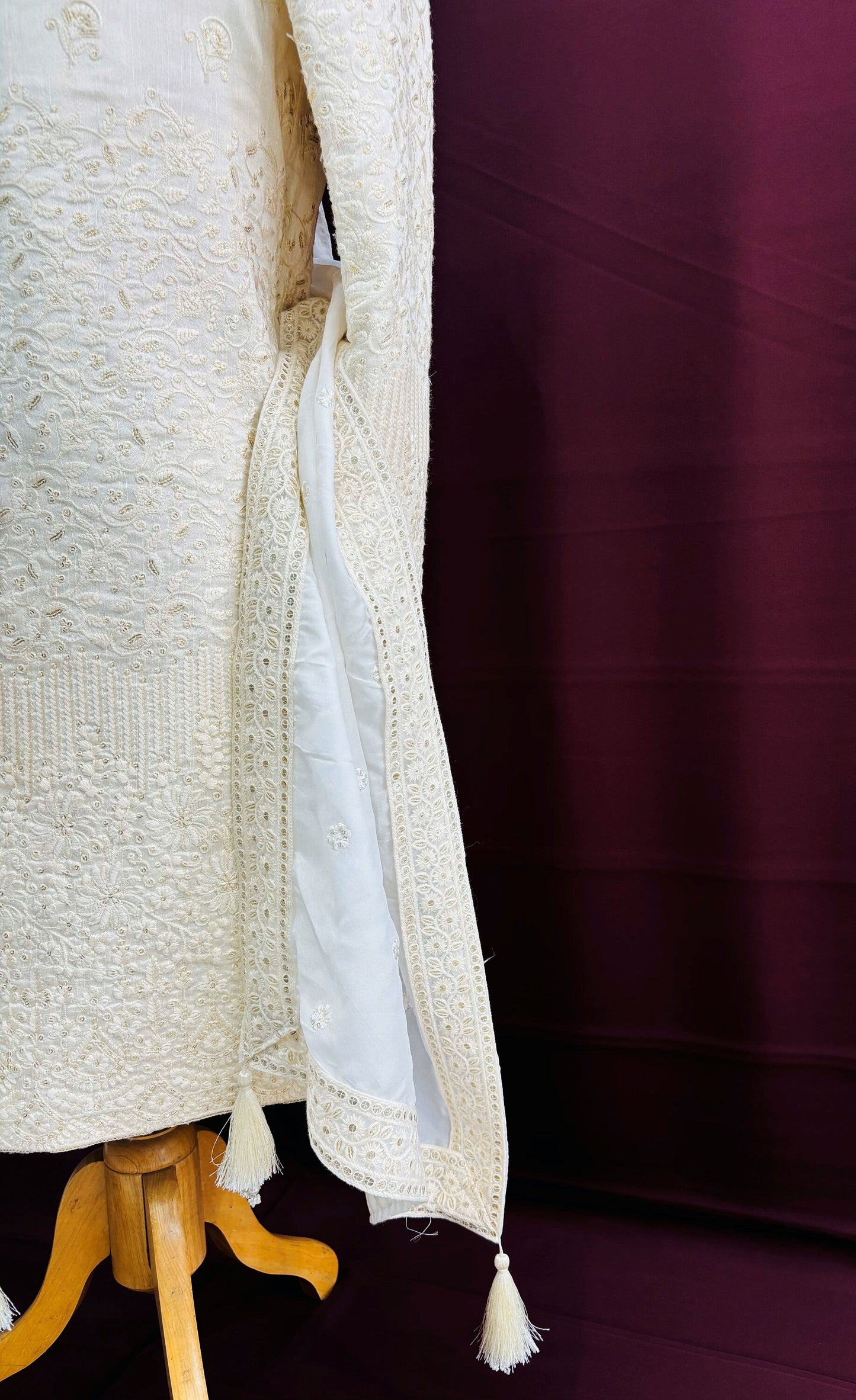 White Wedding Shawl for Groom: Indian Sherwani Stole
