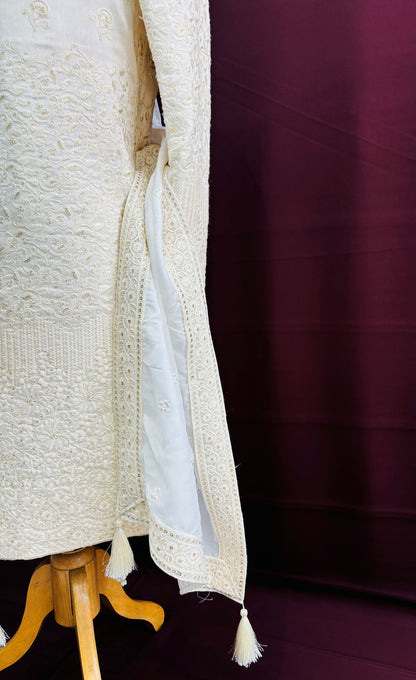 White Wedding Shawl for Groom: Indian Sherwani Stole