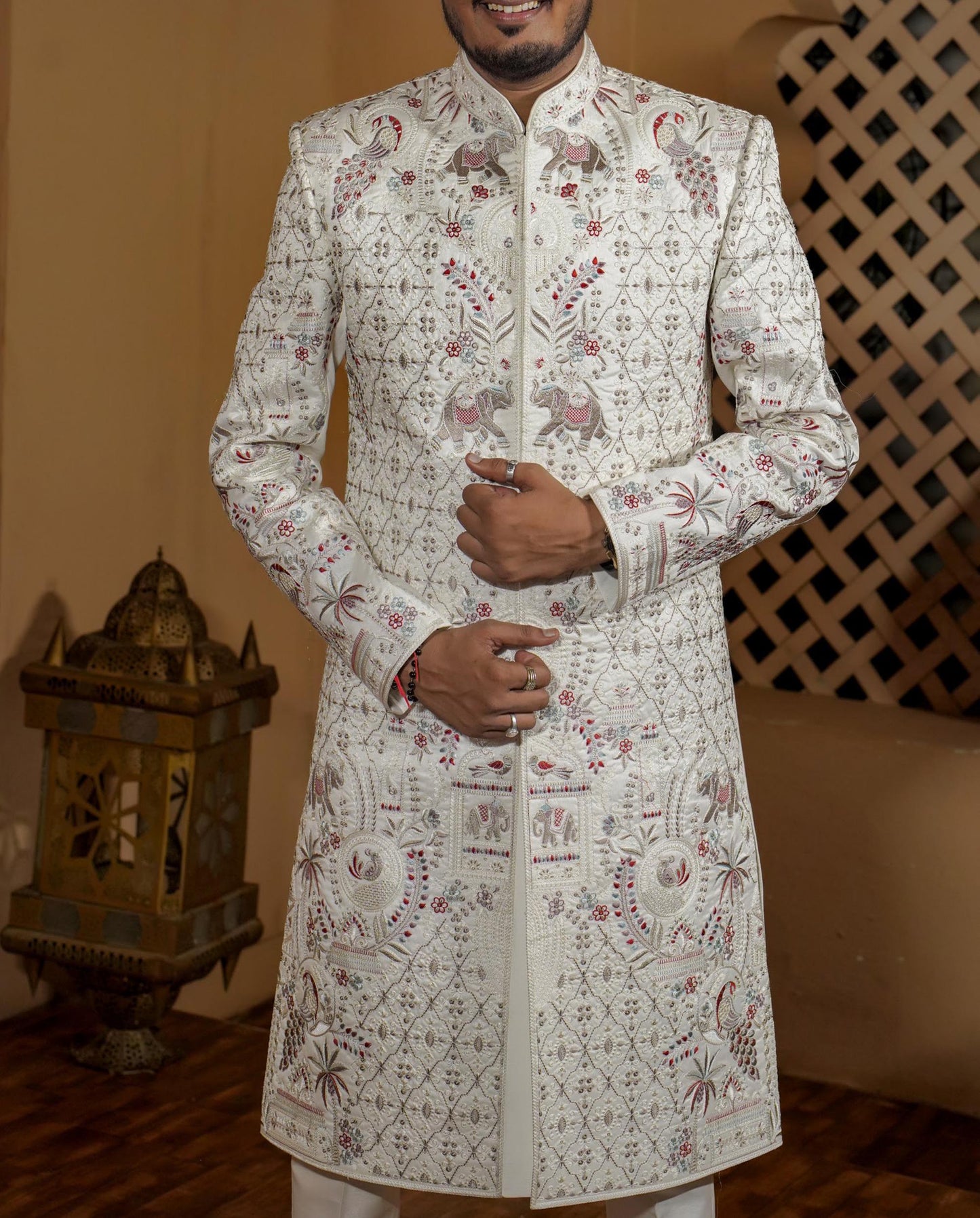 White Embroidered Sherwani, Indian Groom Wedding Outfit