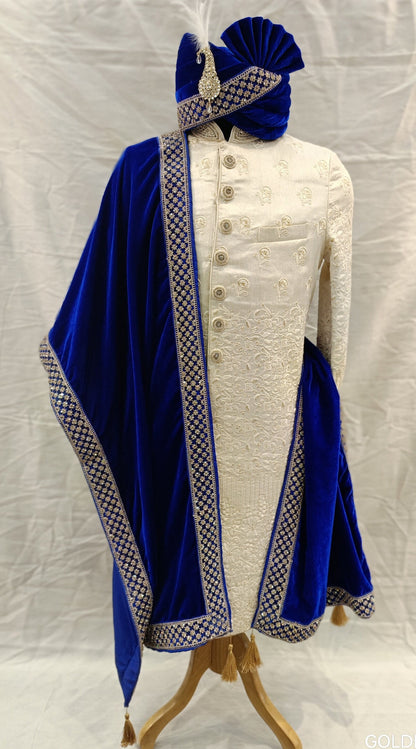 Royal Blue Velvet Turban & Shawl Set, Indian Wedding Safa, Adjustable Pagdi,