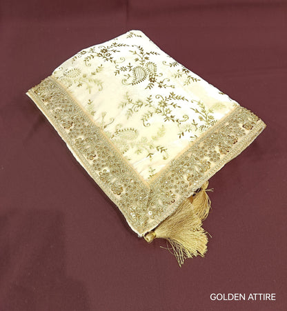 Gold Embroidered Velvet Wedding Ivory Turban & Shawl Set