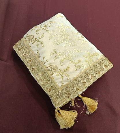 Cream Wedding Shawl for Groom: Embroidered Sherwani Dupatta