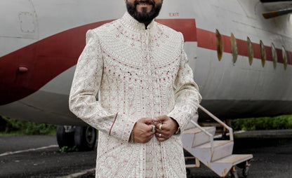 White Sherwani Set, Indian Wedding Groom Outfit
