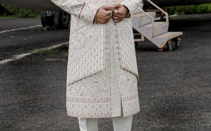 White Sherwani Set, Indian Wedding Groom Outfit