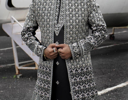Elegant Black Indo Western Sherwani, Groom Outfit, Engagement Dress