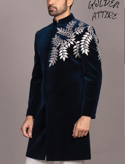 Navy Blue Embroidered Sherwani, Groom Outfit