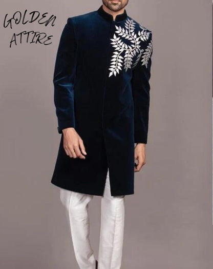 Navy Blue Embroidered Sherwani, Groom Outfit