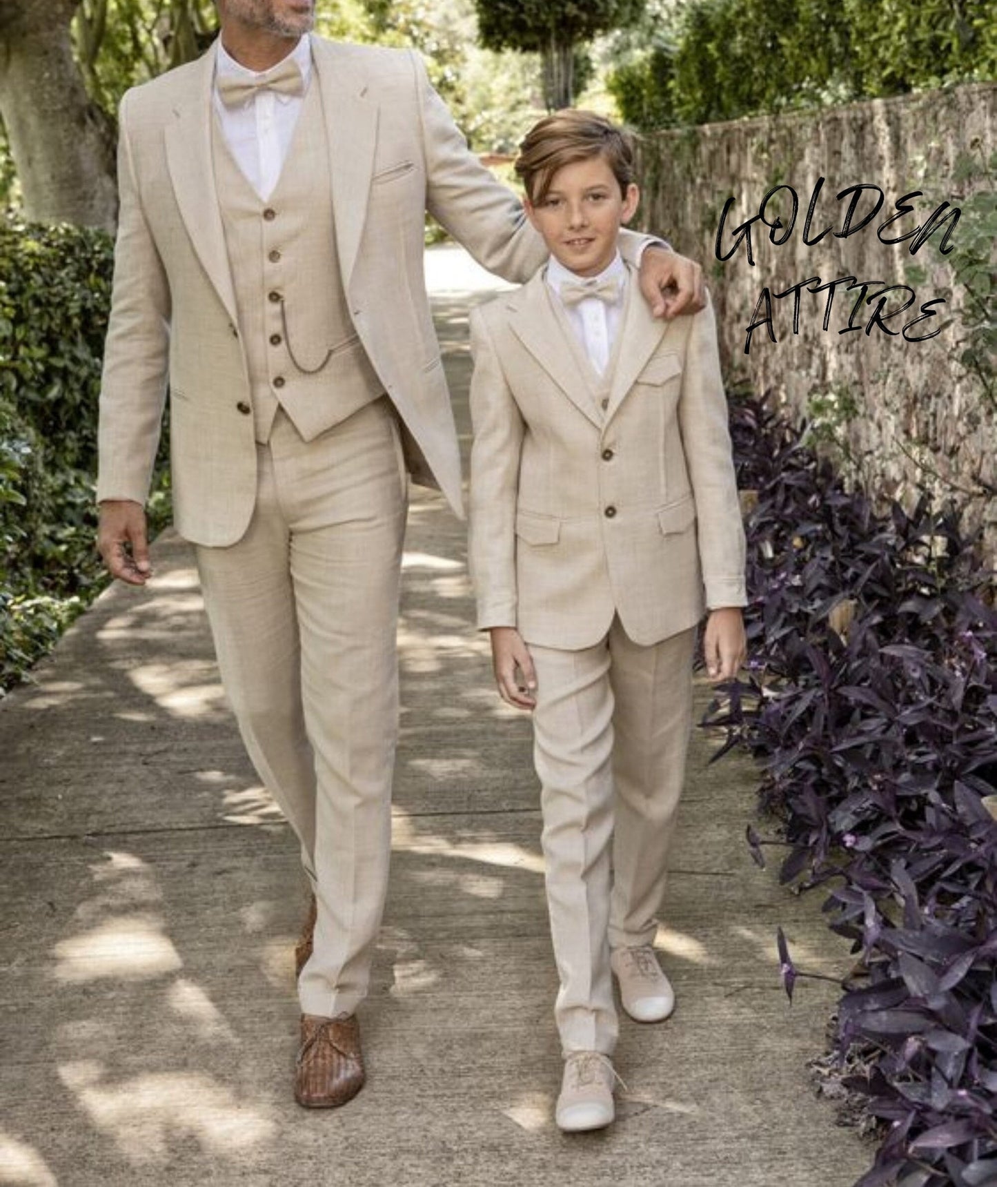 Cream Linen Suit for Men, Beige 3-Piece Two Button Bespoke Suit