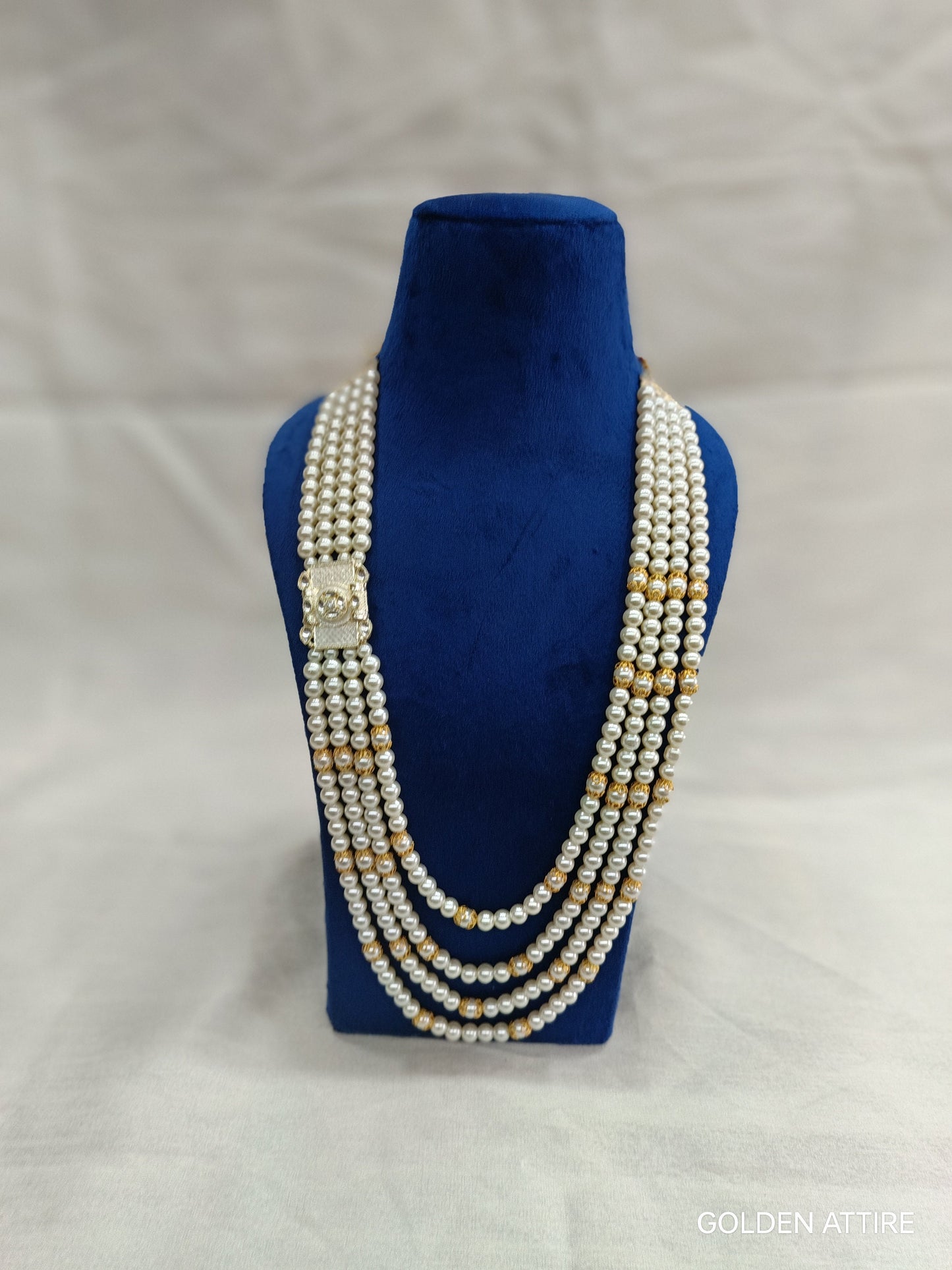 Groom's Pearl & Stone Sherwani Necklace: Wedding Jewelry, Ivory groom Kantha, Mala
