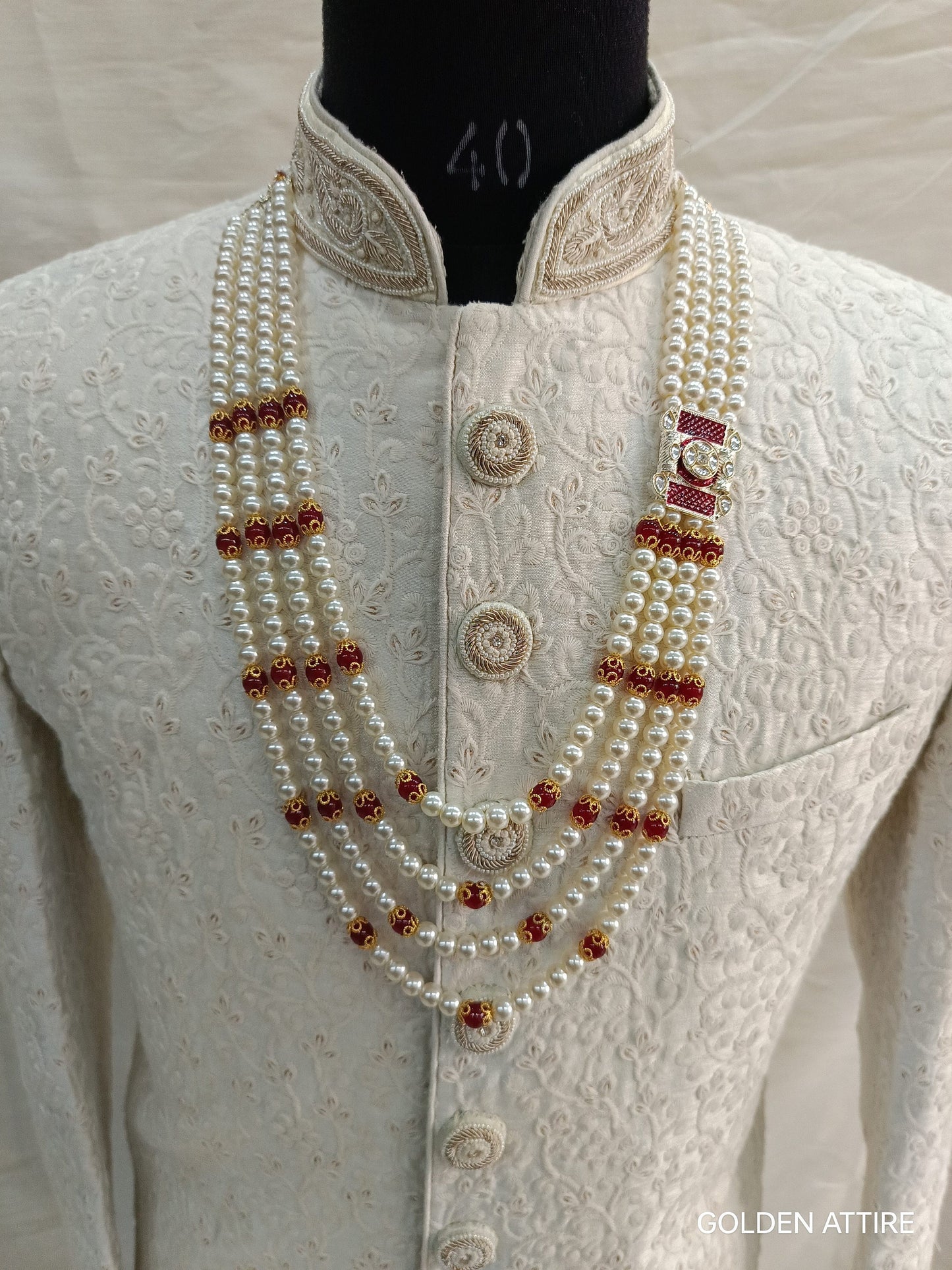 Kundan Groom Necklace, Pearl & Stone Sherwani Mala