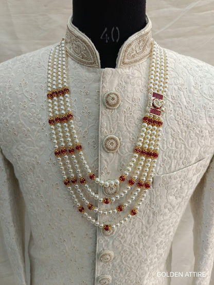 Kundan Groom Necklace, Pearl & Stone Sherwani Mala