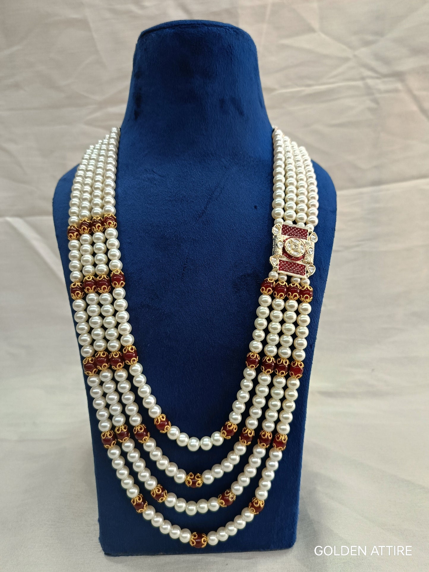 Kundan Groom Necklace, Pearl & Stone Sherwani Mala