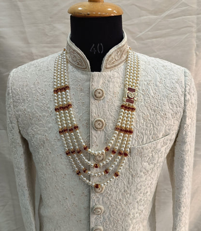 Kundan Groom Necklace, Pearl & Stone Sherwani Mala