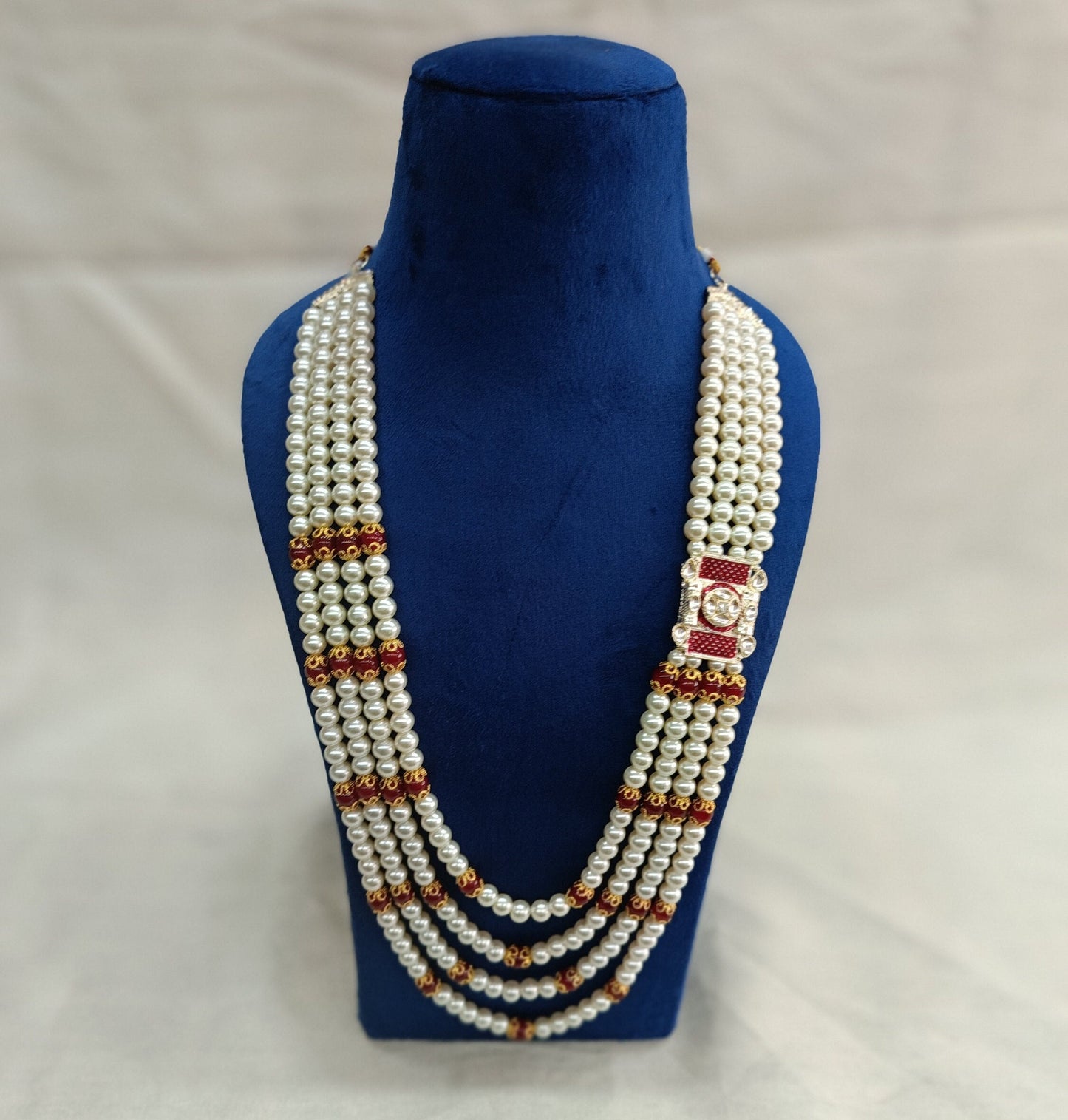 Kundan Groom Necklace, Pearl & Stone Sherwani Mala