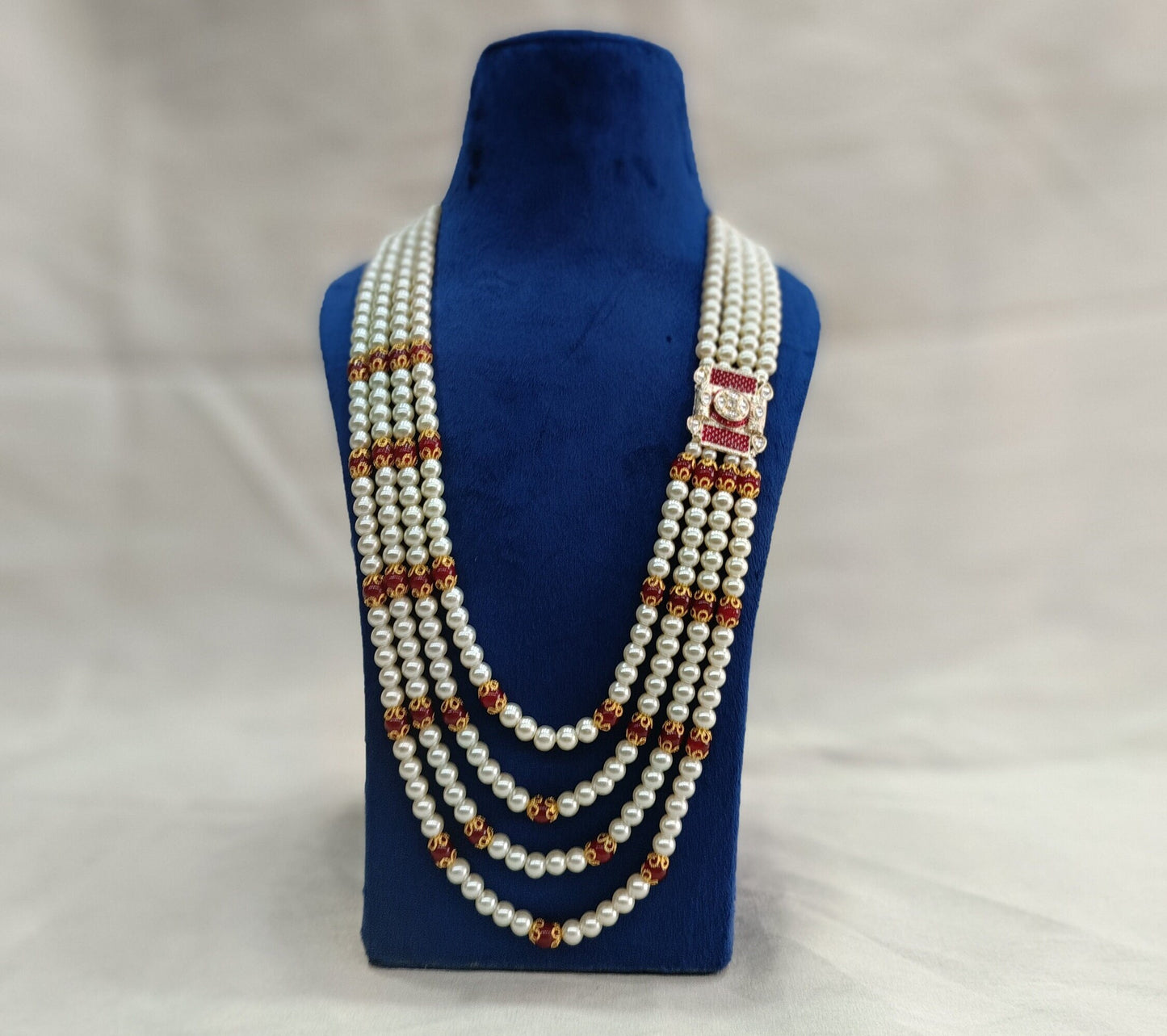 Kundan Groom Necklace, Pearl & Stone Sherwani Mala