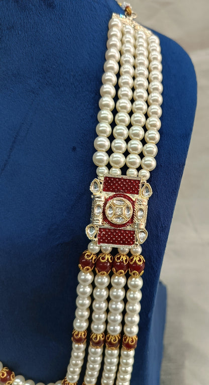Kundan Groom Necklace, Pearl & Stone Sherwani Mala