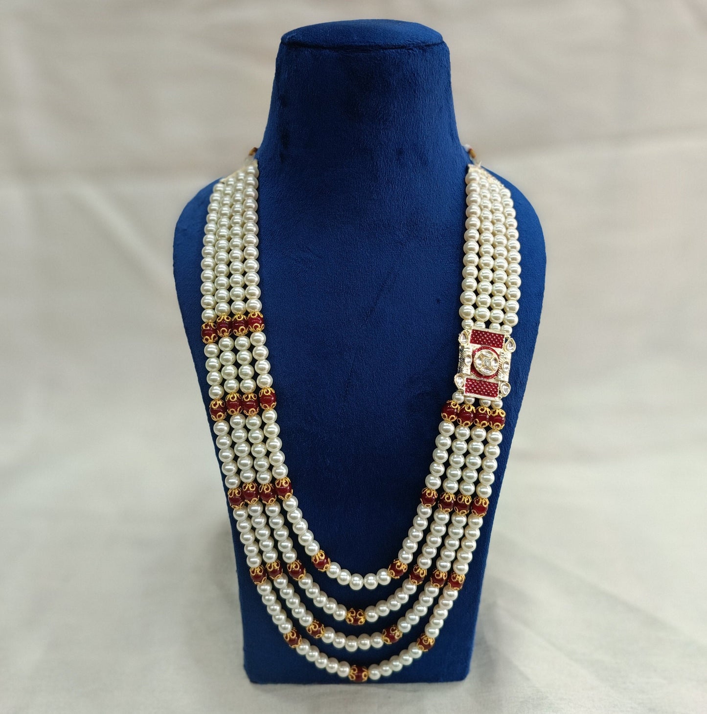 Kundan Groom Necklace, Pearl & Stone Sherwani Mala