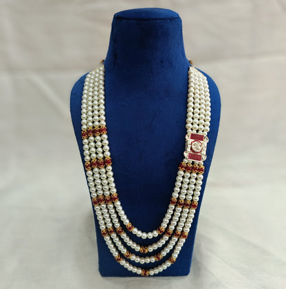 Kundan Groom Necklace, Pearl & Stone Sherwani Mala