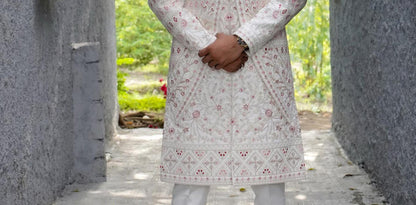 White Embroidered Sherwani, Indian Groom Wedding Outfit