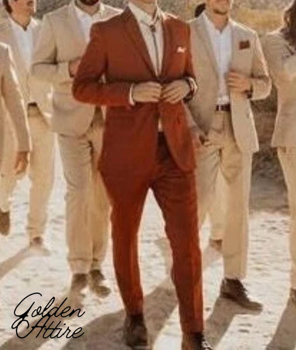 Men's Rust Brown 3 Piece Suit, Custom Fit Wedding Tuxedo