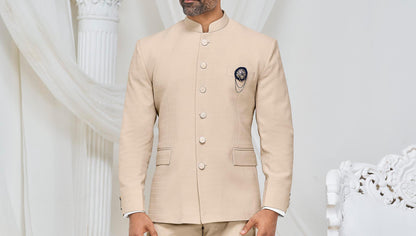 Beige Groom Jodhpuri Suit: Indian Wedding Outfit