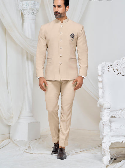 Beige Groom Jodhpuri Suit: Indian Wedding Outfit