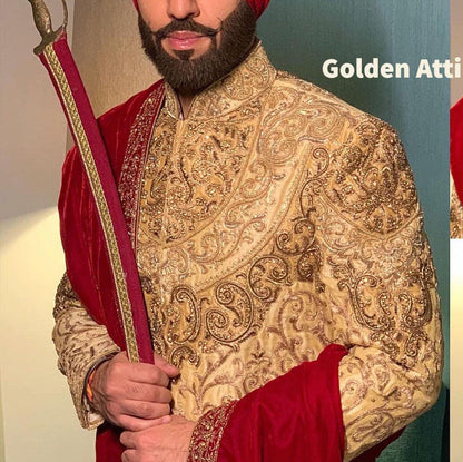 Royal Golden Sherwani: Indian Groom Wedding Outfit