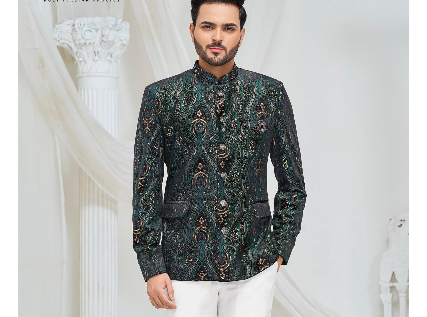 Green Paisley Jodhpuri Suit: Men's Indian Wedding Outfit