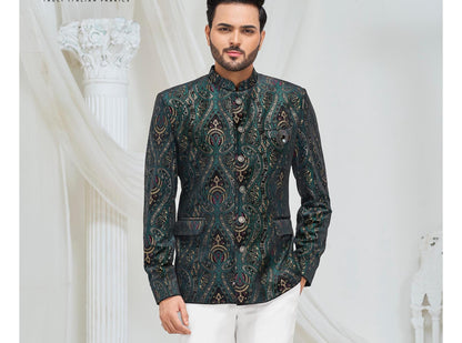 Green Paisley Jodhpuri Suit: Men's Indian Wedding Outfit