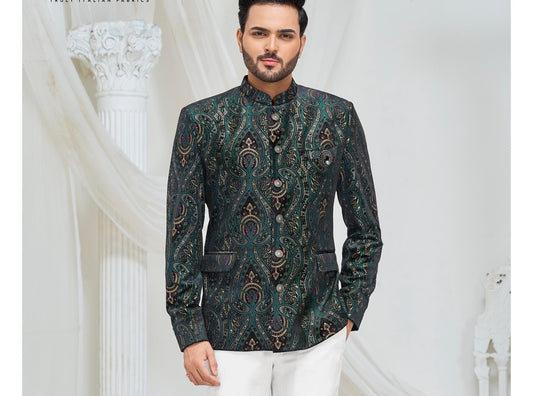 Green Paisley Jodhpuri Suit: Men's Indian Wedding Outfit