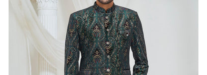 Green Paisley Jodhpuri Suit: Men's Indian Wedding Outfit