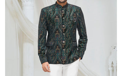 Green Paisley Jodhpuri Suit: Men's Indian Wedding Outfit