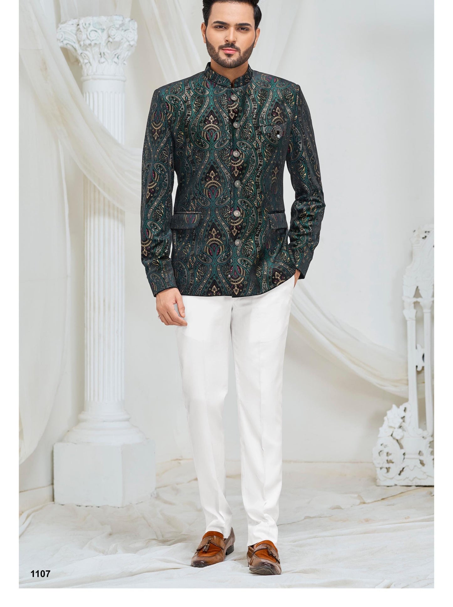 Green Paisley Jodhpuri Suit: Men's Indian Wedding Outfit