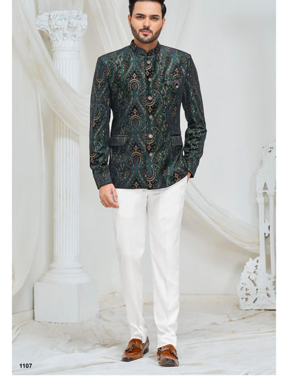 Green Paisley Jodhpuri Suit: Men's Indian Wedding Outfit