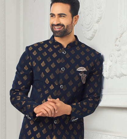 Blue Jodhpuri Suit: Indian Wedding Groom Prince Outfit
