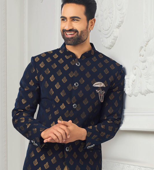 Blue Jodhpuri Suit: Indian Wedding Groom Prince Outfit