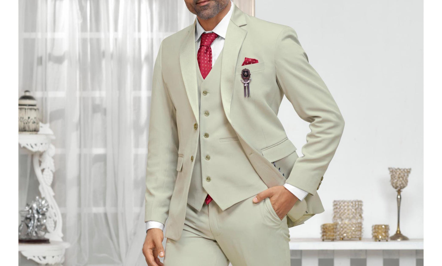Sage Green 3 Piece Suit: Classic Fit Wedding Groom Suit