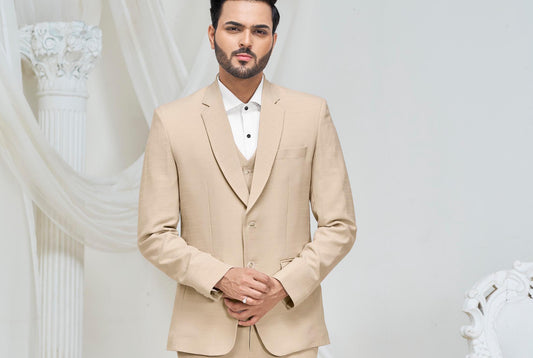 Beige 2-Piece Suit: Classic Fit Wedding Groom Suit