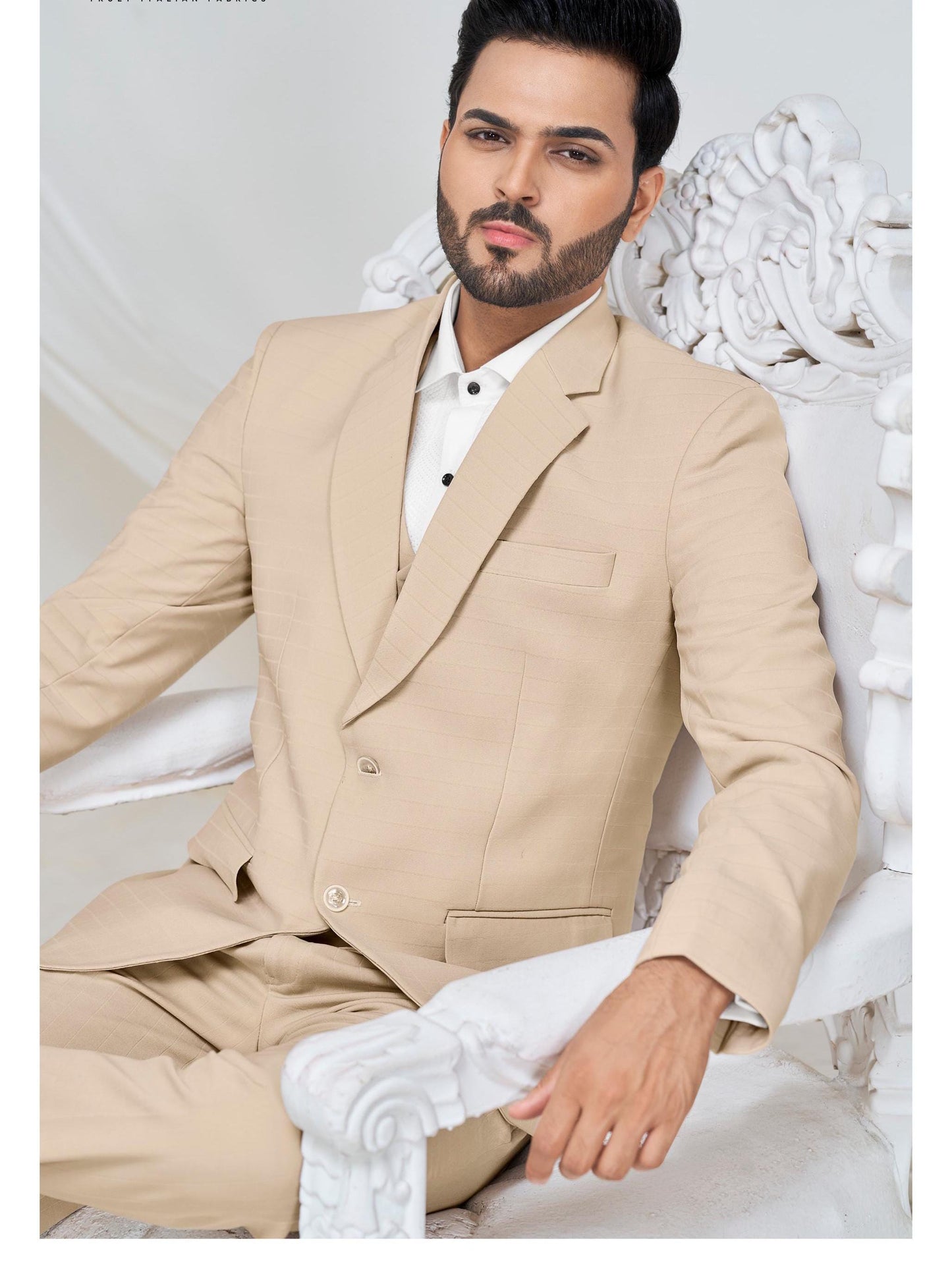 Beige 2-Piece Suit: Classic Fit Wedding Groom Suit