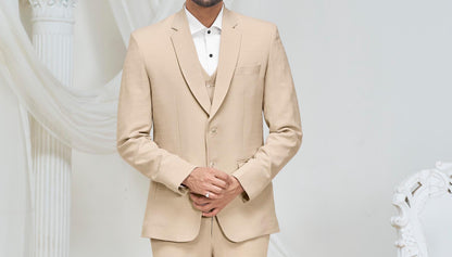 Beige 2-Piece Suit: Classic Fit Wedding Groom Suit