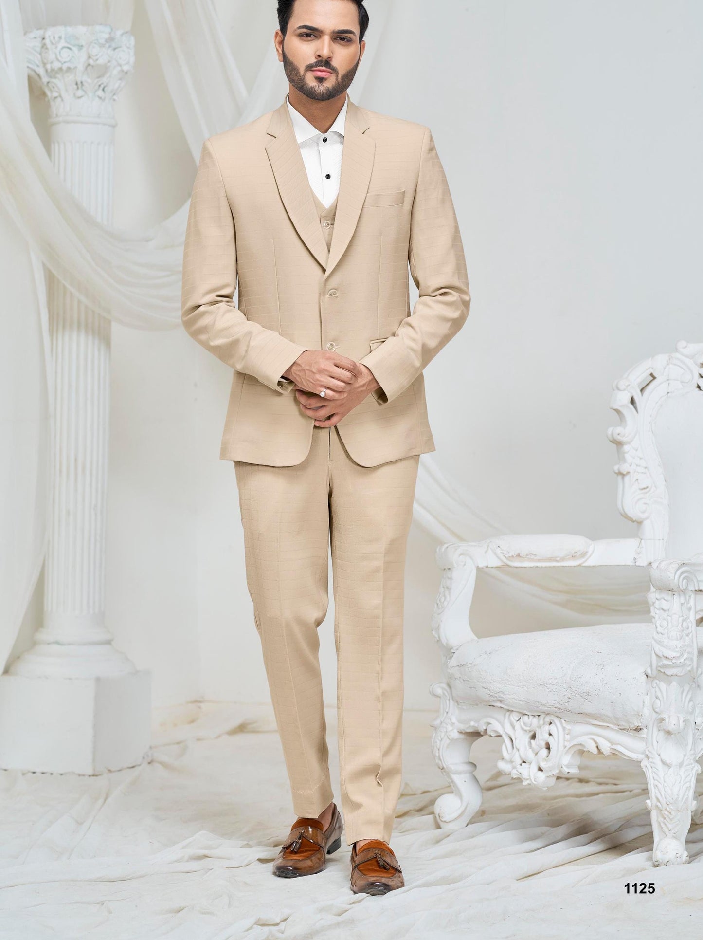 Beige 2-Piece Suit: Classic Fit Wedding Groom Suit