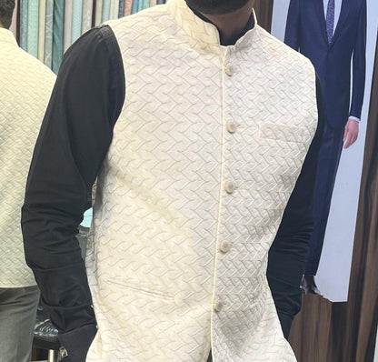 White Nehru Jacket for Men: Wedding Groom Modi Waistcoat