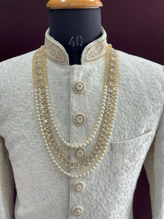 Groom Sherwani Necklace: Pearl & Stone Wedding Kantha
