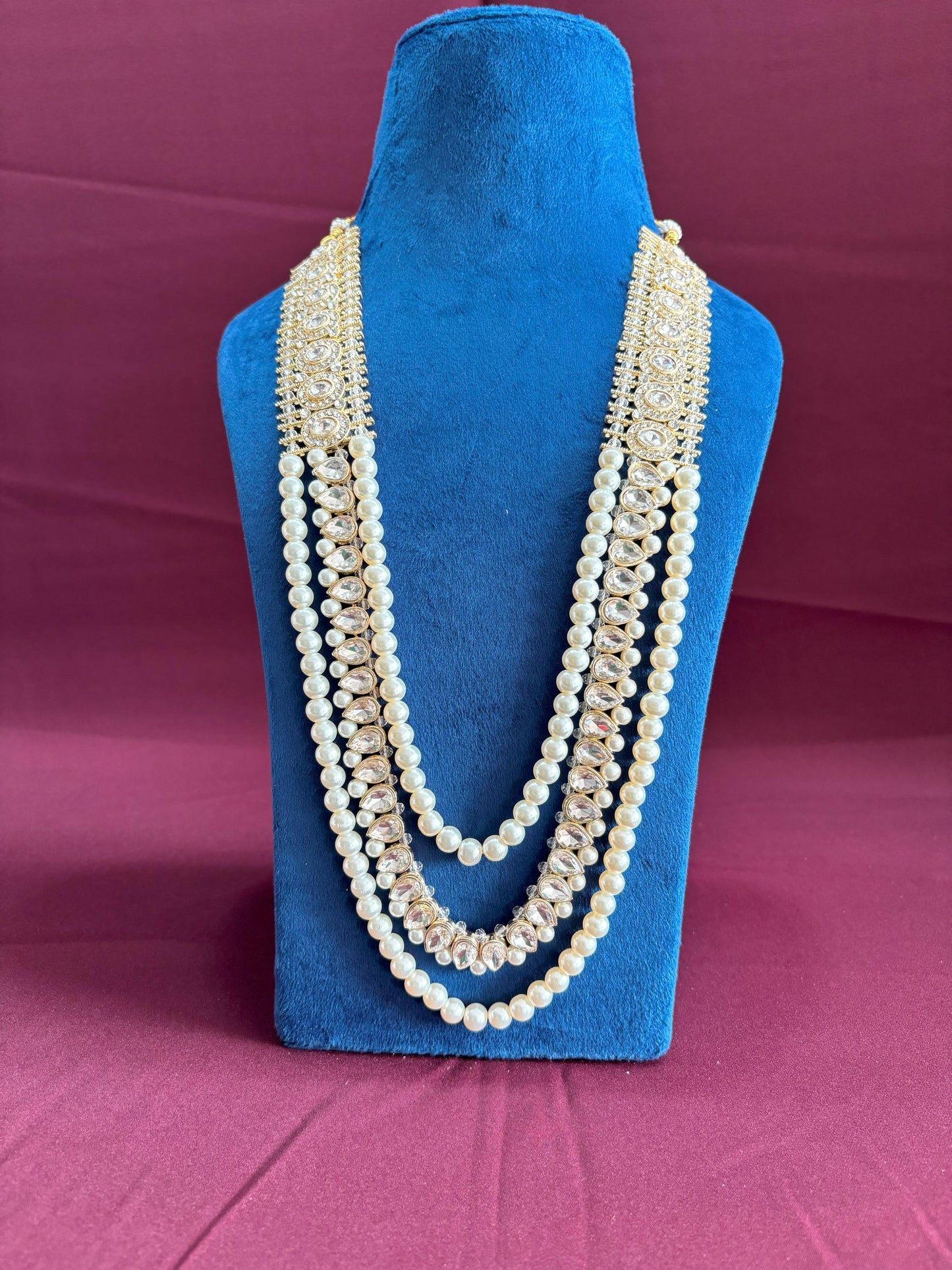 Groom Sherwani Necklace: Pearl & Stone Wedding Kantha