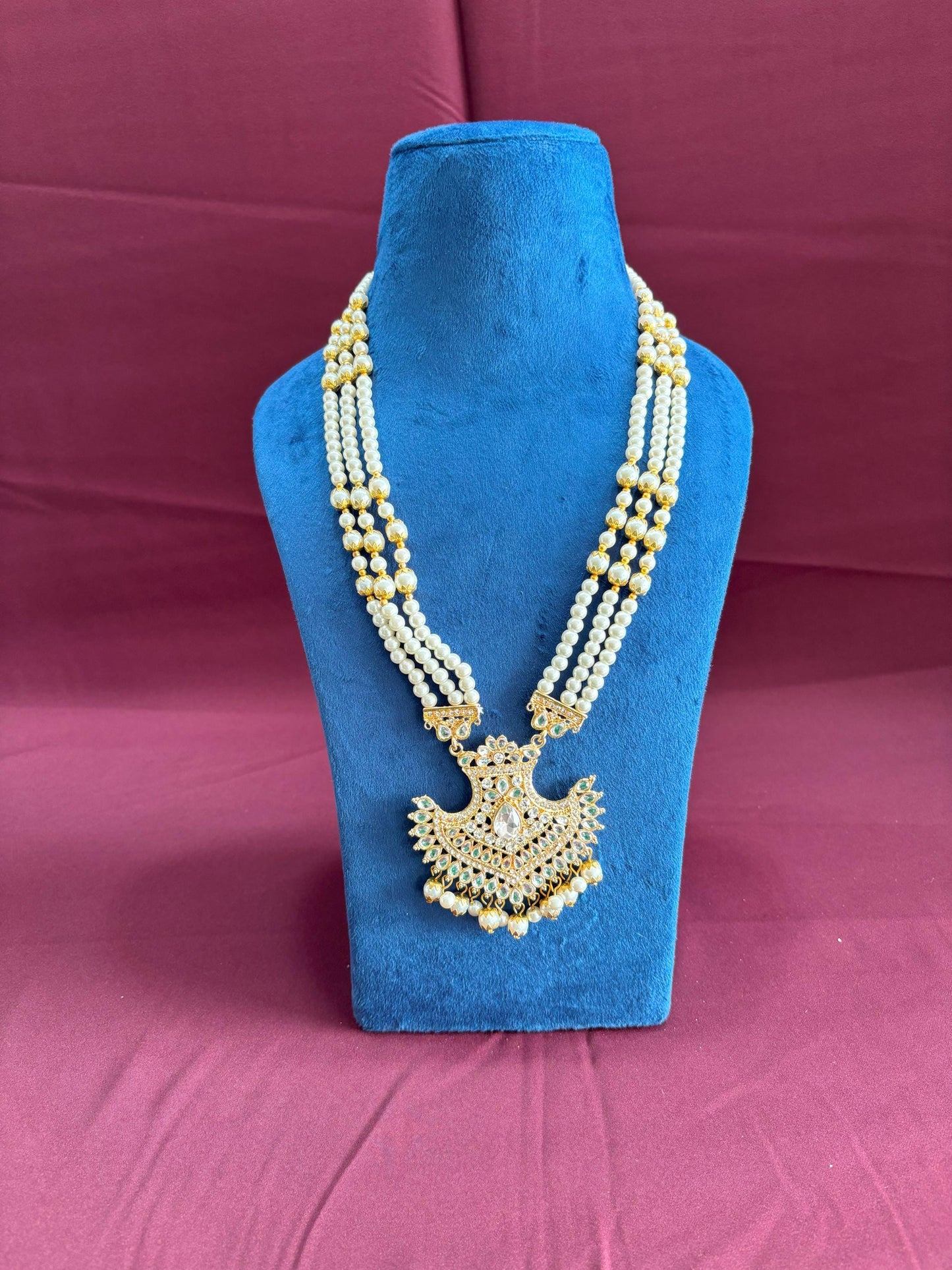 Indian Wedding Groom Necklace: Pearl & Stone Sherwani Kantha