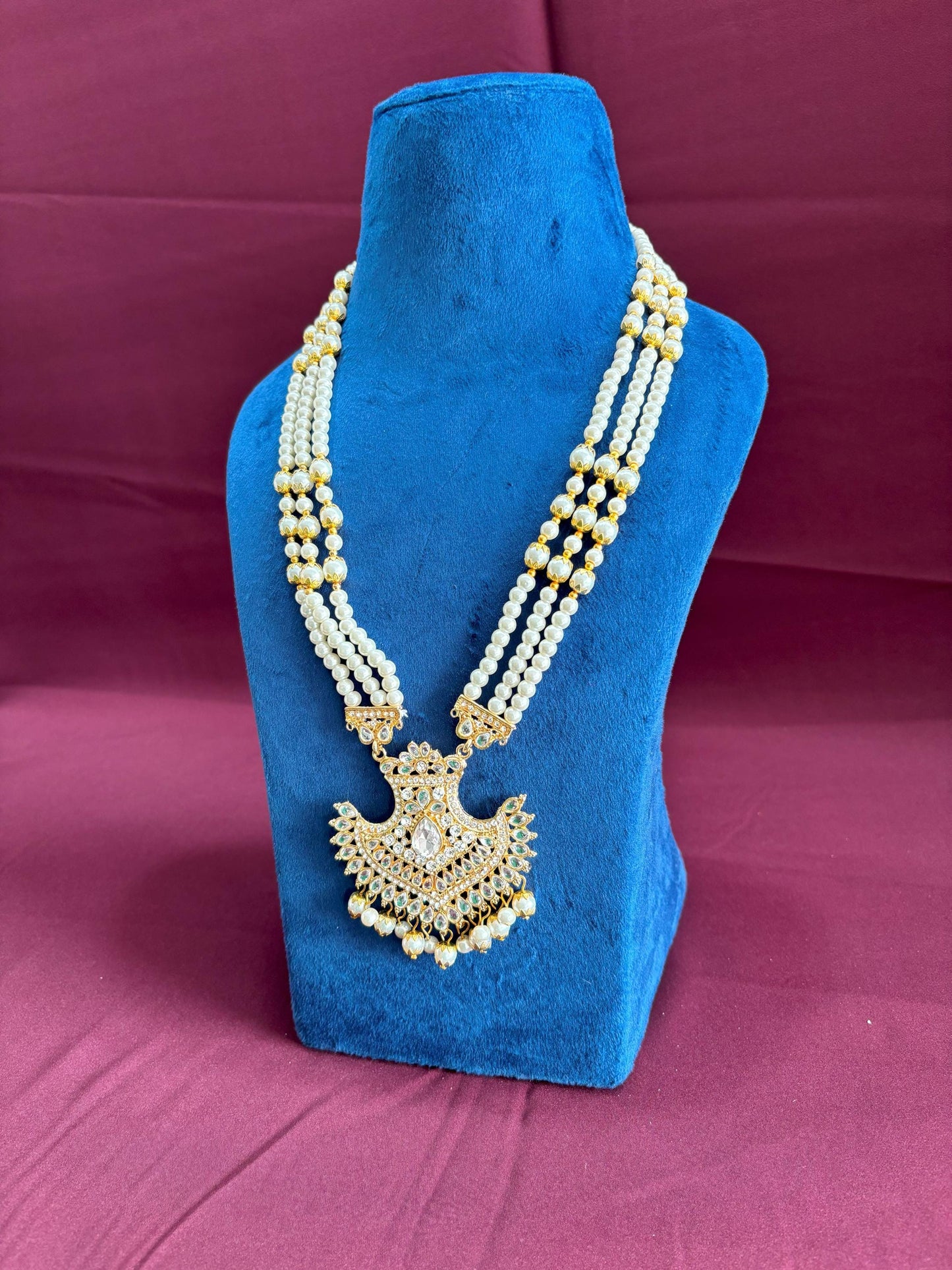 Indian Wedding Groom Necklace: Pearl & Stone Sherwani Kantha